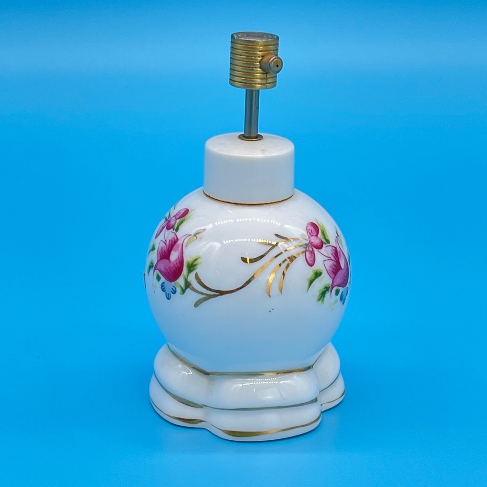 Vintage Irice Perfume Bottle Porcelain Hand Painted Floral Gold Trim 3.5” Tall